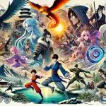 Vibrant digital collage showcasing Donghua elements, featuring iconic characters, fantastical landscapes, and martial arts scenes, representing the essence of Chinese animation and its rich cultural themes.